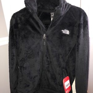 Black north face fuzzy zip up jacket